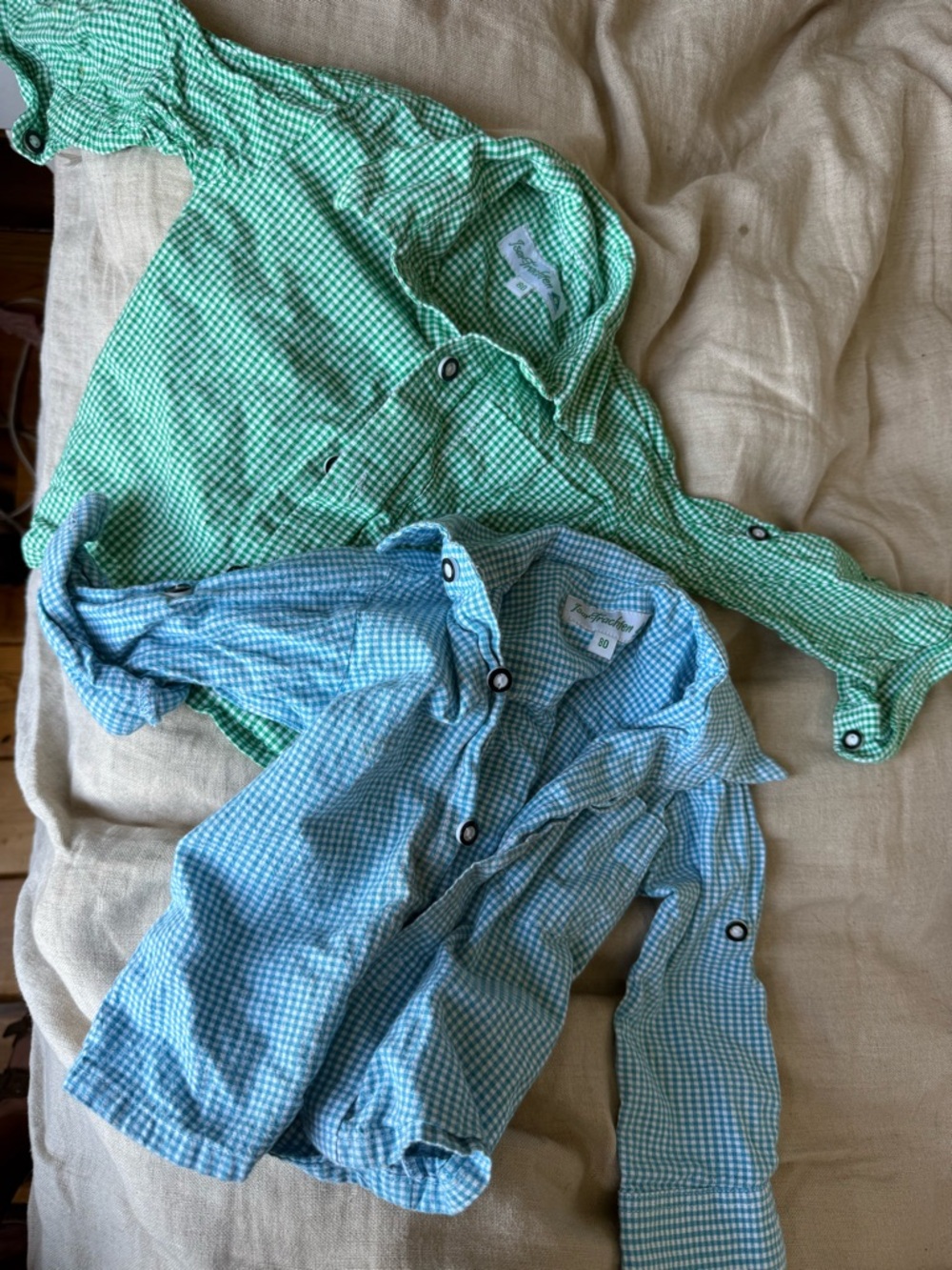 Size 80 cm (18 mo - 2T) 100% cotton Gingham Button-Up Shirts Green & Light Blue